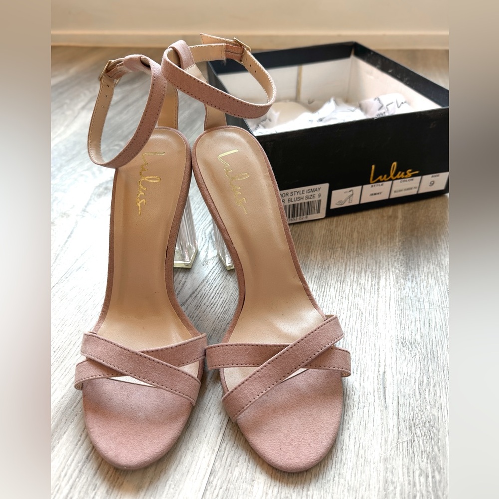 Lulus Ismay Blush Suede Strappy Heeled Sandals